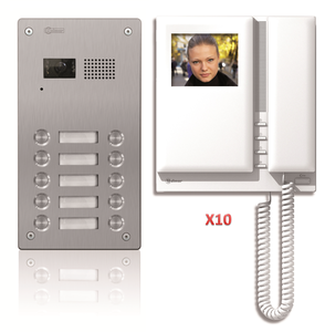 2-Tråds Porttelefonpaket - Ljud & Bild, 10 knappar/monitor